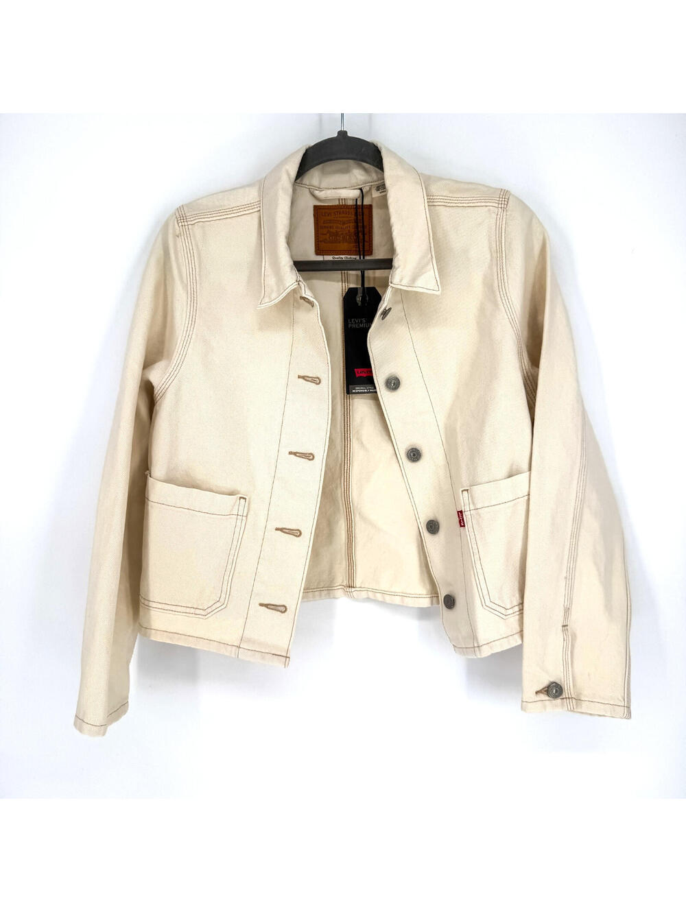 Levi’s Premium Chore Coat Denim Jacket Cream Ivory Women’s Small Workwear NWT